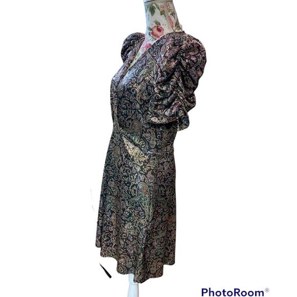 NWT BA&SH Gala Mini Dress Puffed Sleeve Surplice Neckline  Metallic Shimmer  LG - Picture 4 of 13